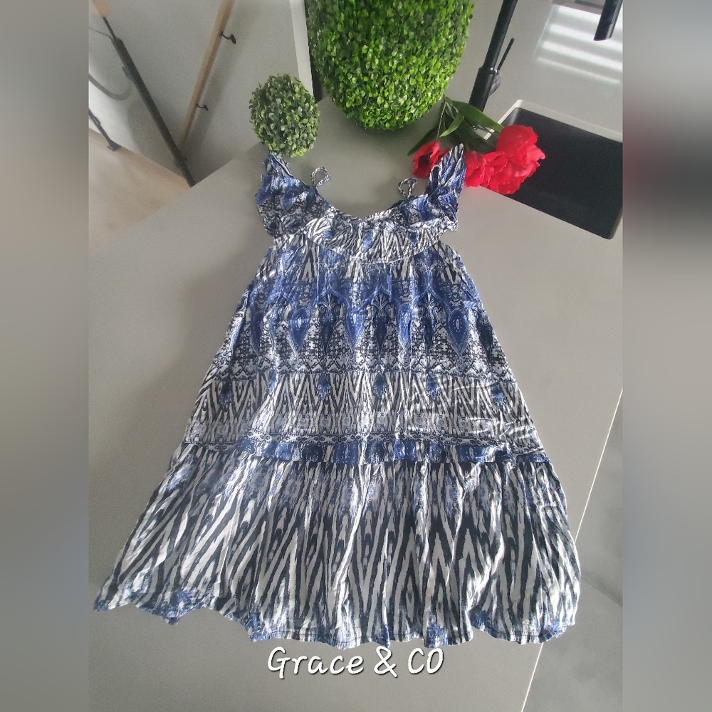 GRACE & CO Jolie robe d'été boho de longueur midi à épaules découvertes